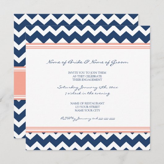 Invitations du Blue Coral Chevron (Devant / Derrière)
