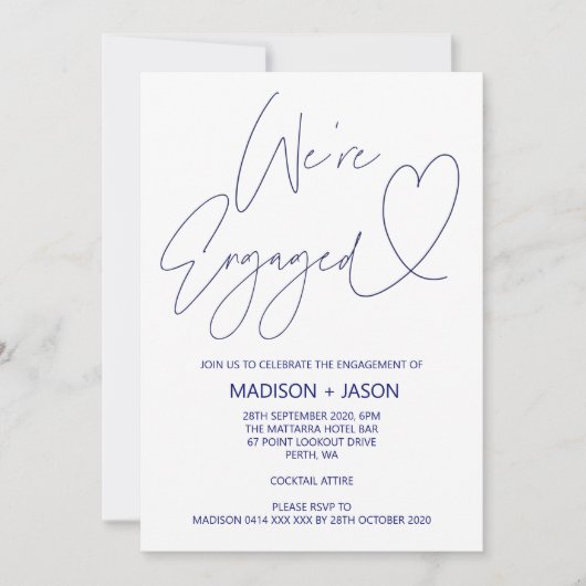 Invitations du Blue Heart Engagement Party de la m (Devant)
