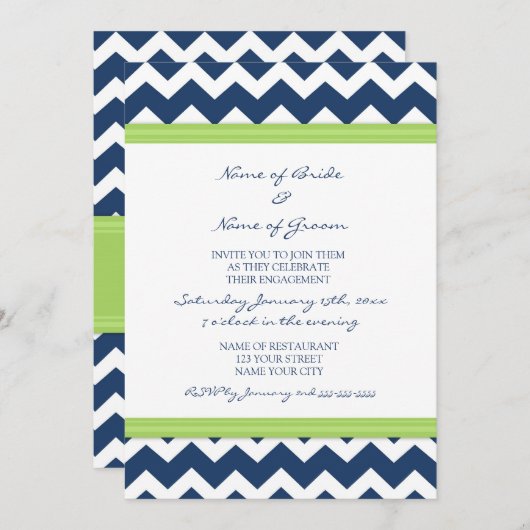 Invitations du Blue Lime Chevron Engagement Party (Devant / Derrière)