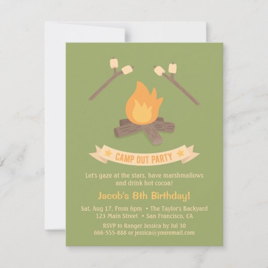 Invitations du Bonfire Camp Out Anniversaire de en (Devant)