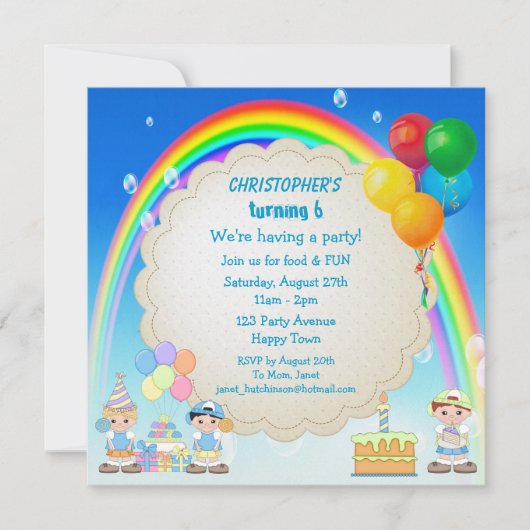 Invitations du Boy's Rainbow & Cake Birthday Party (Devant)