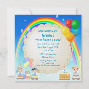 Invitations du Boy's Rainbow & Cake Birthday Party