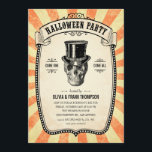 Invitations du Carnaval vintage<br><div class="desc">Invitations de fête d'Halloween vintage avec un crâne dans un chapeau haut et un design d'affiche de carnaval antique.</div>