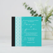 Invitations du carré Turquoise Mariage damassé (Debout devant)