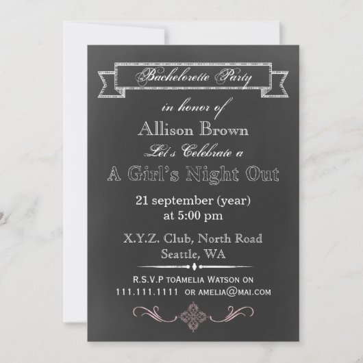 Invitations du Chalkboard Bachelorette Party (Devant)