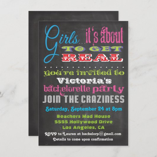 Invitations du Chalkboard Bachelorette Party (Devant / Derrière)