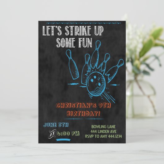 Invitations du Chalkboard Bowling Party (Debout devant)