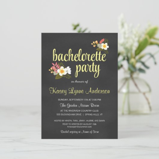 Invitations du Chalkboard Floral Bachelorette Part (Debout devant)