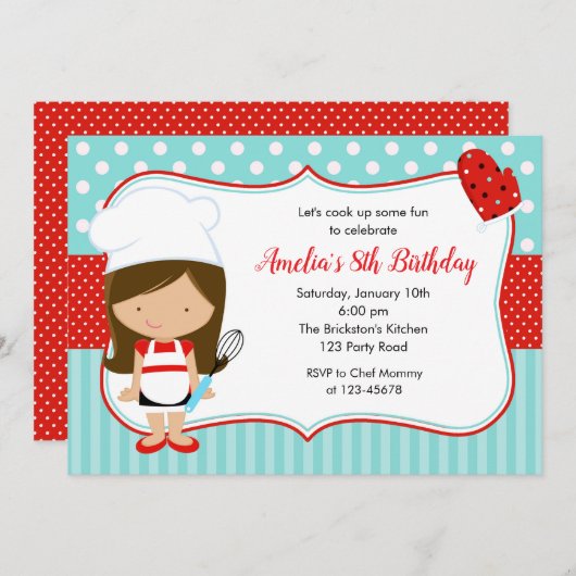 Invitations du chef (Girl Turquoise Red) Baking An (Devant / Derrière)