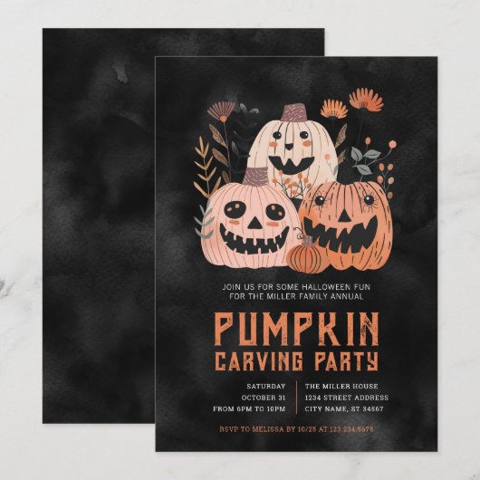 Invitations du Citrouille de sculpture d'Halloween (Devant / Derrière)