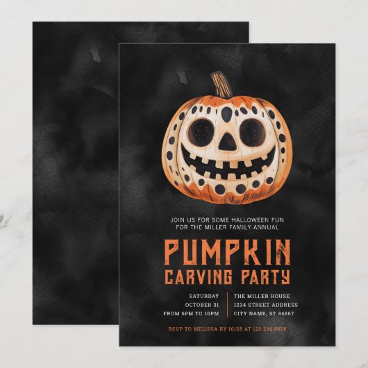 Invitations du Citrouille de sculpture d'Halloween (Devant / Derrière)