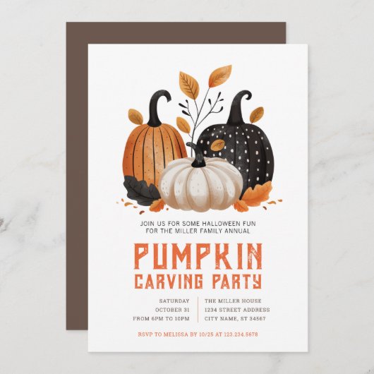 Invitations du Citrouille de sculpture d'Halloween (Devant / Derrière)