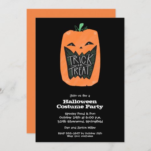 Invitations du citrouille Halloween Party (Devant / Derrière)