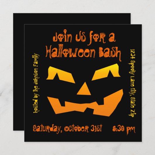 Invitations du Citrouille Jack-o'-lantern de la fê (Devant / Derrière)