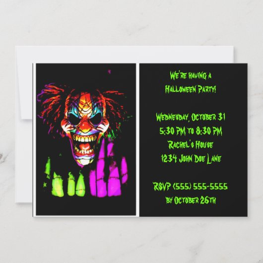 Invitations du Clown Halloween Party (Devant)