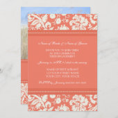 Invitations du Coral Damask Photo Engagement Party (Devant / Derrière)
