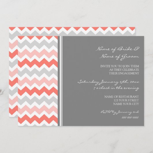 Invitations du Coral Grey Chevron (Devant / Derrière)
