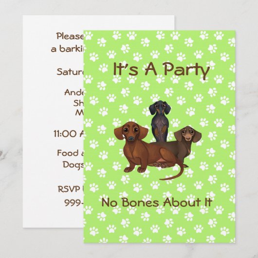 Invitations du Dachshund Green Lime (Devant / Derrière)
