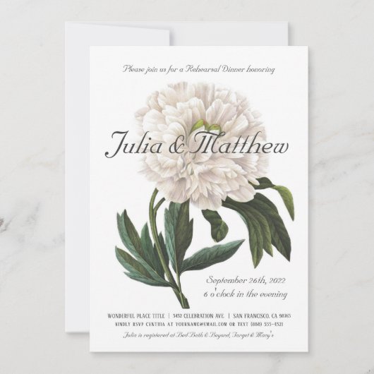 Invitations du dîner de répétition | Botanique vin (Devant)