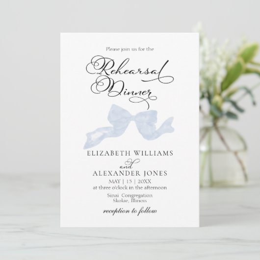 Invitations du dîner de répétition | Bow bleu fonc (Debout devant)