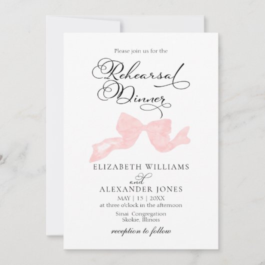 Invitations du dîner de répétition | Bow rose (Devant)