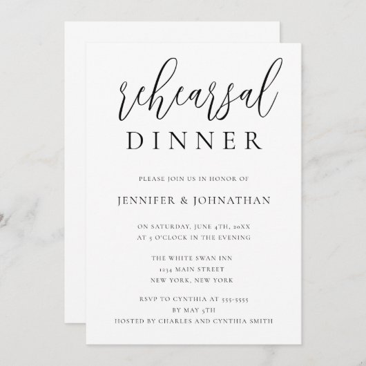 Invitations du dîner de répétition de script moder (Devant / Derrière)