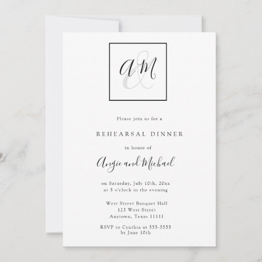 Invitations du dîner de répétition Monogramme mode (Devant)