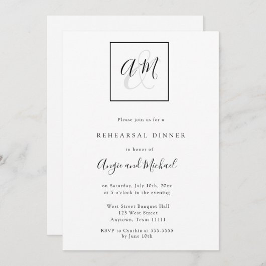 Invitations du dîner de répétition Monogramme mode (Devant / Derrière)