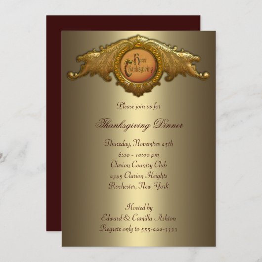 Invitations Du Dîner De Thanksgiving (Devant / Derrière)