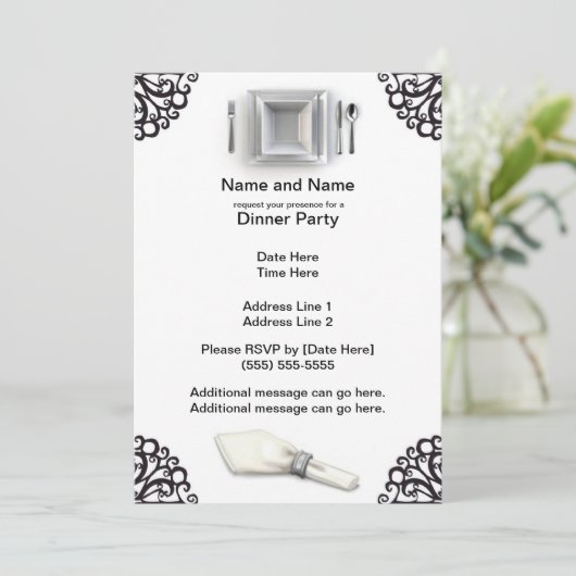 Invitations du dîner sur mesure Silver Elegance (Debout devant)