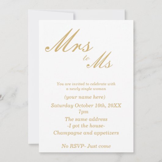 Invitations du Divorce Party (blanc et or) (Devant)