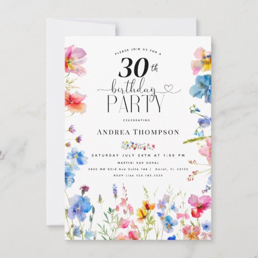Invitations du Fleur sauvage de jardin à 30e anniv (Devant)