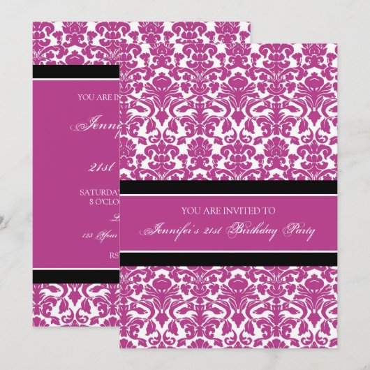 Invitations du Fuchsia Damask 21e anniversaire (Devant / Derrière)