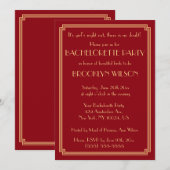 Invitations du Gatsby Art Déco Red Bachelorette Pa (Devant / Derrière)