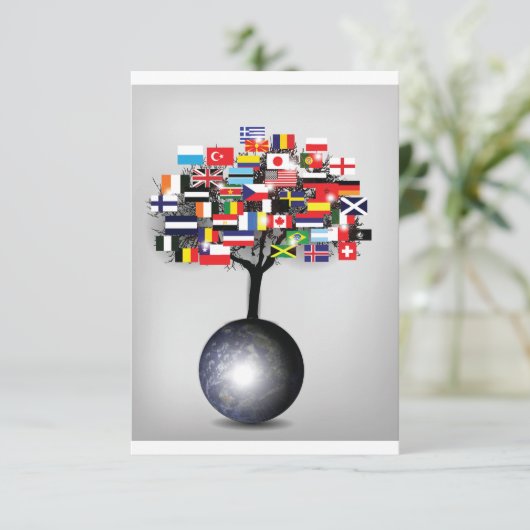 Invitations du globe terrestre avec drapeaux d'arb (Debout devant)