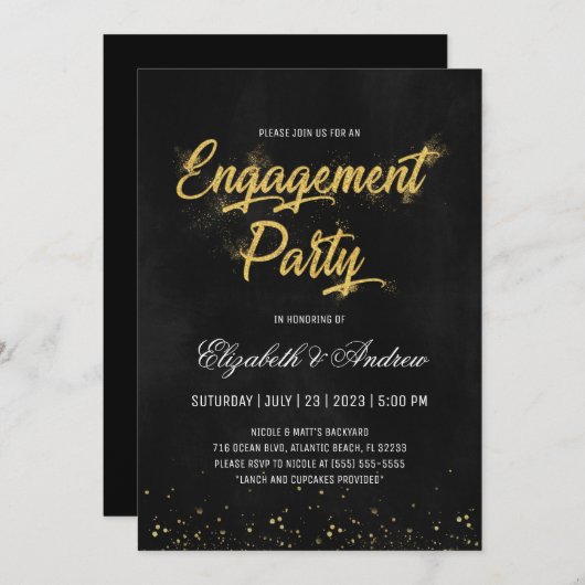Invitations du Gold Christmas Engagement Party (Devant / Derrière)