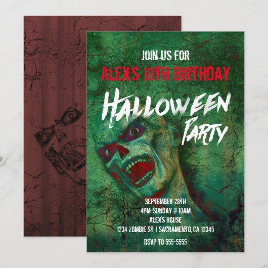 Invitations du Green Zombie Halloween Party (Devant / Derrière)
