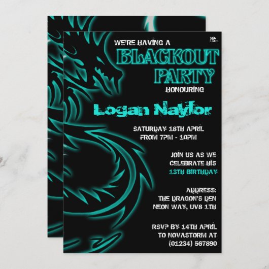Invitations du groupe UV Blackout Dragon (Devant / Derrière)