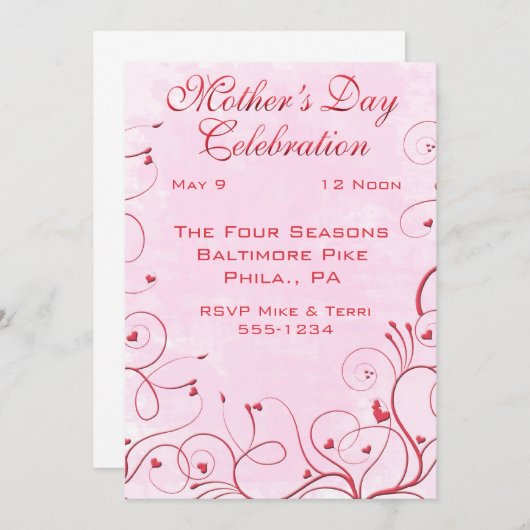 Invitations du jour de mère (Devant / Derrière)