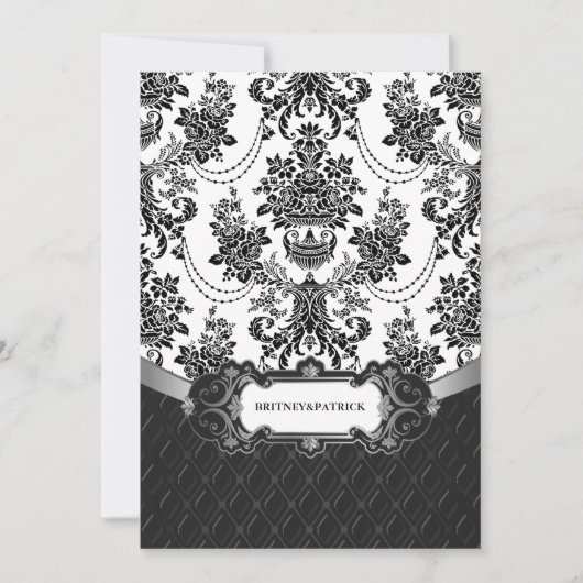 Invitations du lustre noir blanc Mariage damassé (Devant)