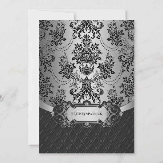 Invitations du lustre Silver Black Mariage damassé (Devant)