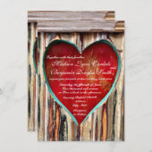 Invitations du Mariage campagnard Rustic Wood Hear (Devant / Derrière)