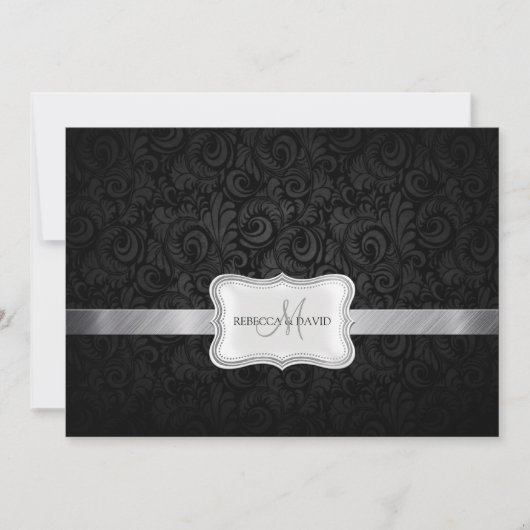 invitations du Mariage damassé de la Flore noire e (Devant)