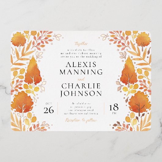 Invitations du Mariage de automne de la forêt d'au (Recto)