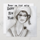 Invitations du Nouvel An de la Fille du Flapper (Devant / Derrière)