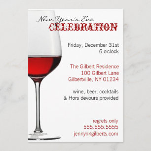 Invitations du Nouvel An en verre de vin rouge