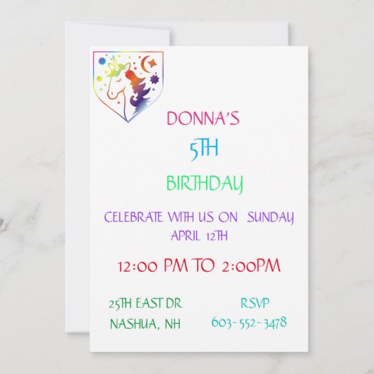 INVITATIONS DU PARTI ANNIVERSAIRE DE ENFANT "UNICO (Dos)