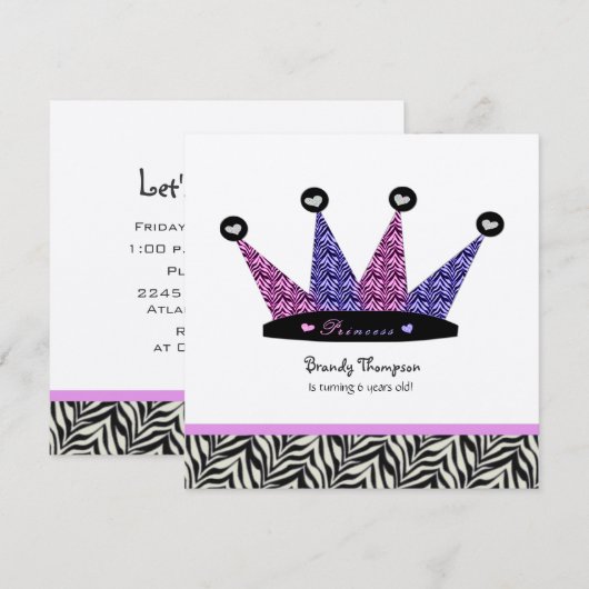 Invitations du Parti de la Couronne de Zebra (Devant / Derrière)