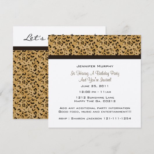 Invitations du parti Empreinte de léopard (Devant / Derrière)