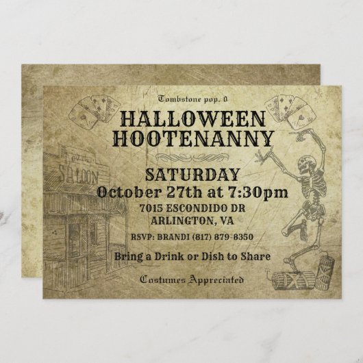 Invitations du parti Halloween Hootenanny Wild Wes (Devant / Derrière)